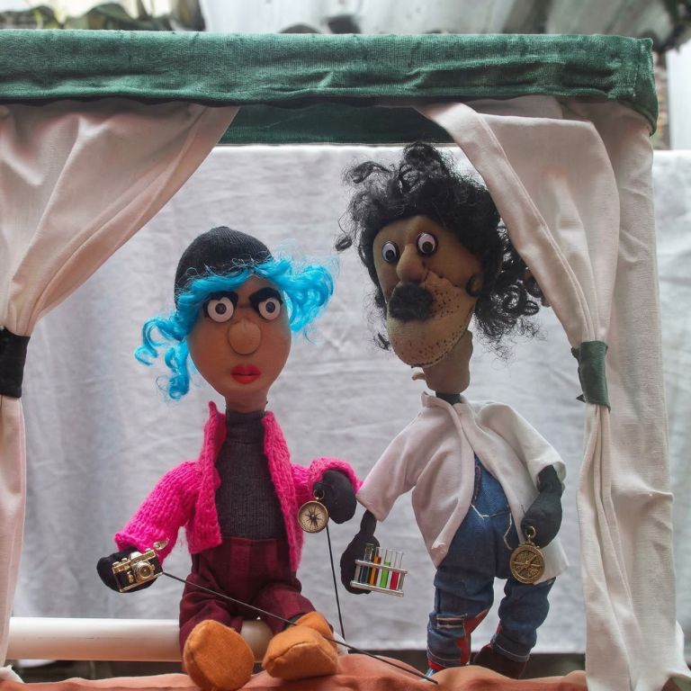 Personajes de la obra Un dia en la Selva - Títeres de varilla contemporáneos Fundación Lucila Chica